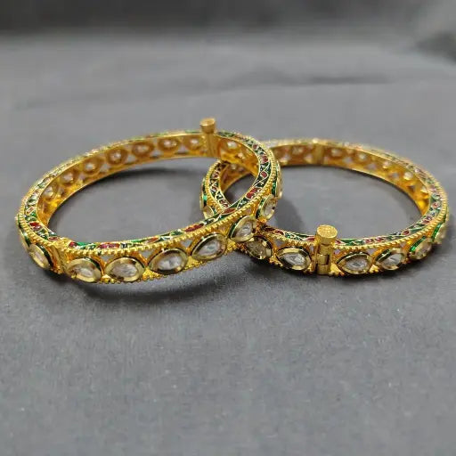 Green Meena Kundan Bangles