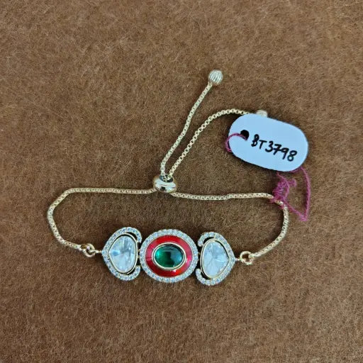 Minimalist kundan line bracelet in gold finish, lightweight festive jewelry for women