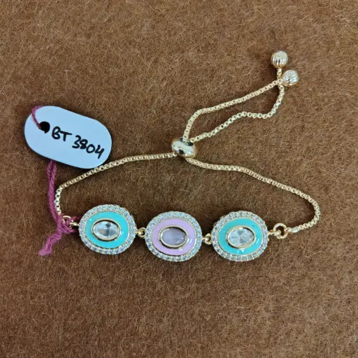 Pastel enamel oval bracelet in mint, lavender, pink tones with gold finish, daytime wedding jewelry