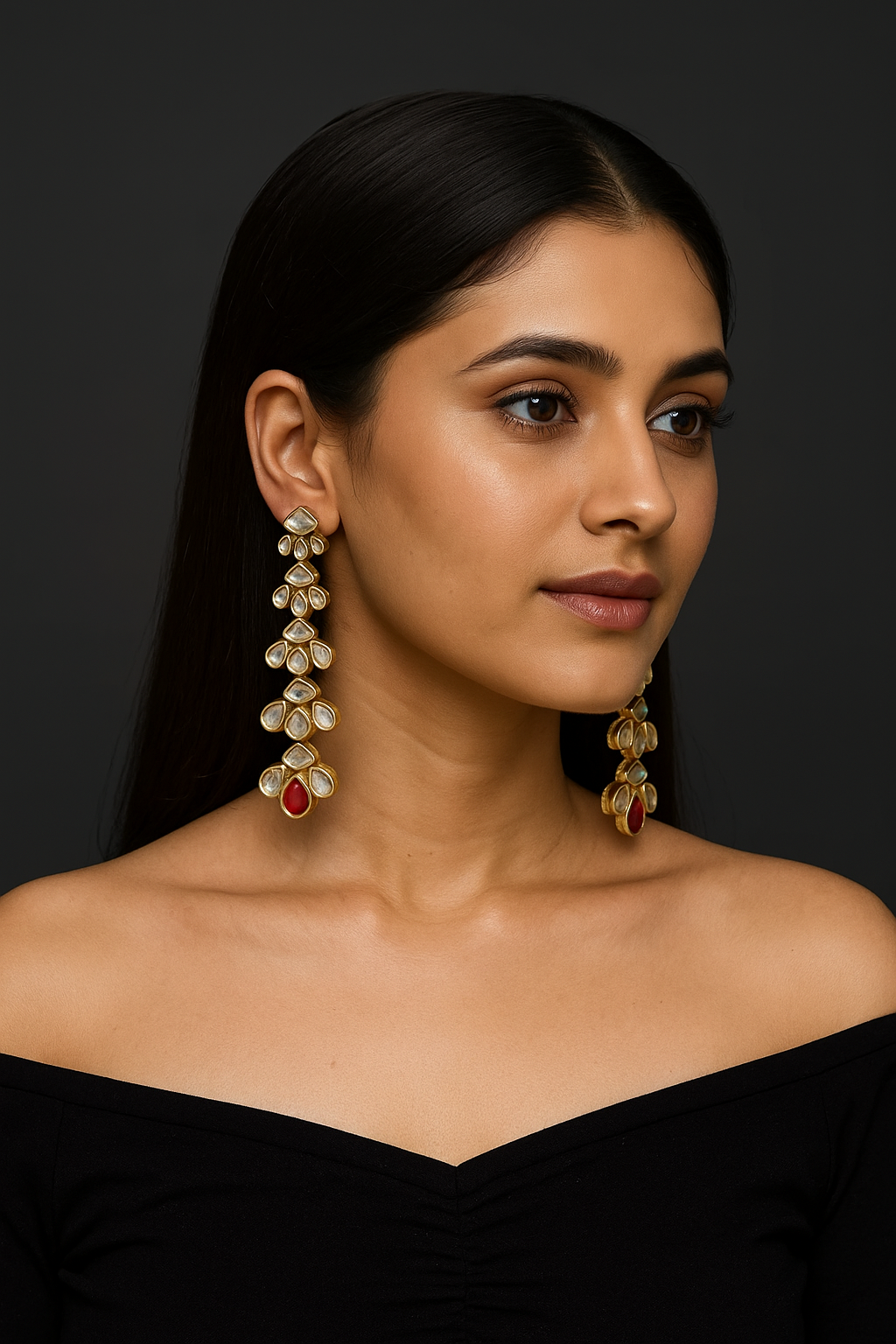 AIVY LUXE Regal Gold Kundan Drop Earrings