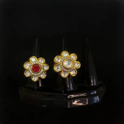 Floral kundan rings with red and white stone centerpieces