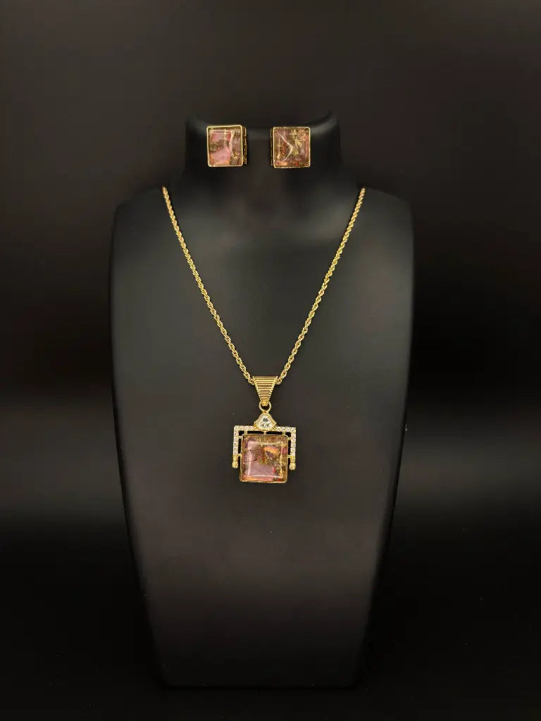 Aivy Luxe Regal Firestone Pendant & Earring Set