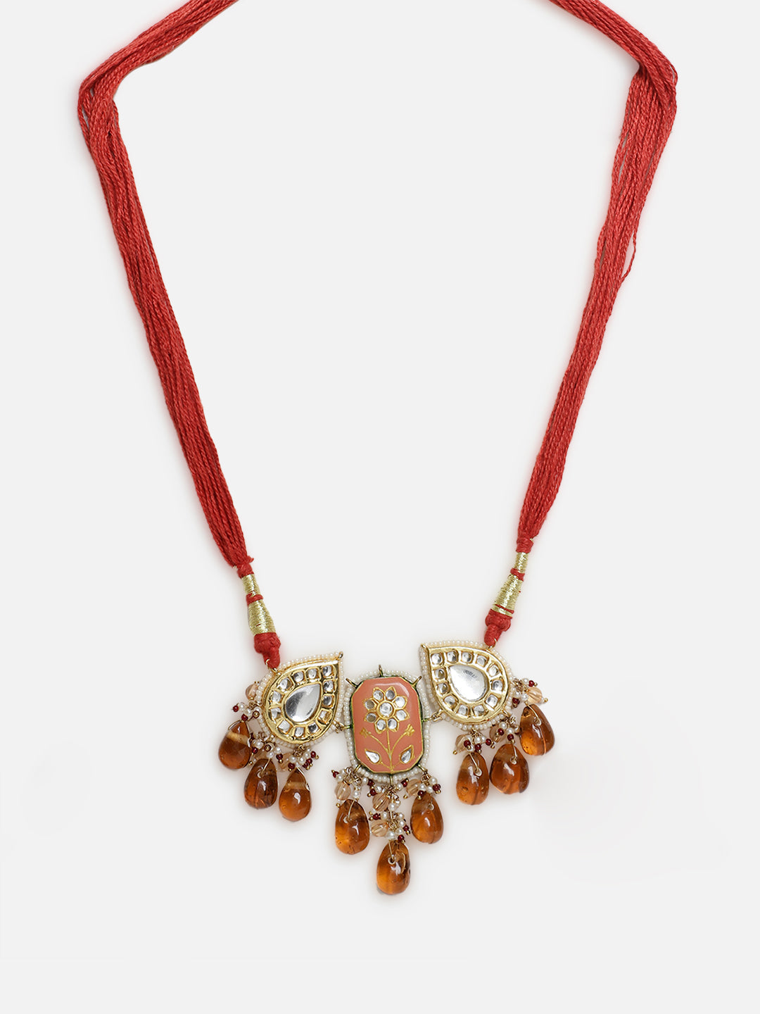 AIVY LUXE traditional Indian choker necklace with red beads and intricate gold pendant detailing