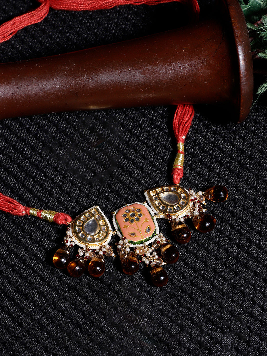 AIVY LUXE traditional Indian choker necklace with red thread and intricate gemstone design