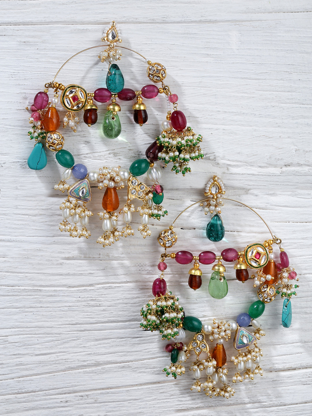 AIVY LUXE colorful chandbali earrings for women featuring multicolored beads and intricate pearl detailing