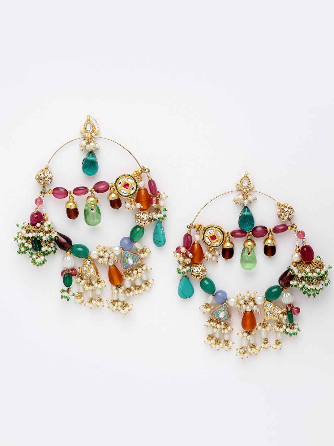 AIVY LUXE colorful chandbali earrings for women with multicolored beads and pearl details