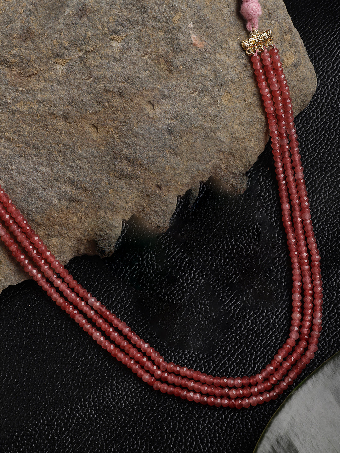 Elegant multi strand necklace for women with red beads and gold clasp by AIVY LUXE