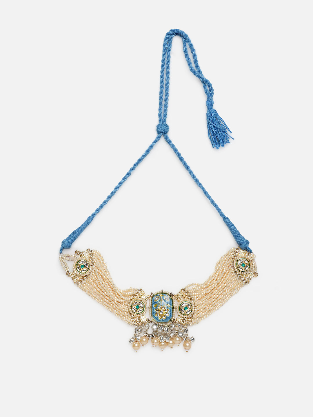 AIVY LUXE firoza choker necklace with blue thread  intricate pearl and gemstone detailing