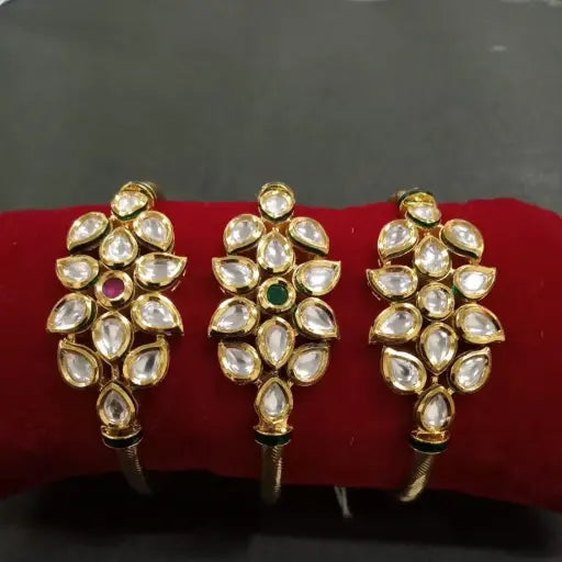 AIVY LUXE floral kundan bangles with intricate gold and clear stone floral design set on a black thread base