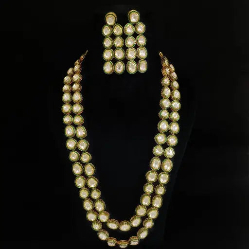 AIVY LUXE floral kundan necklace set with double-layered necklace and matching earrings in gold tone