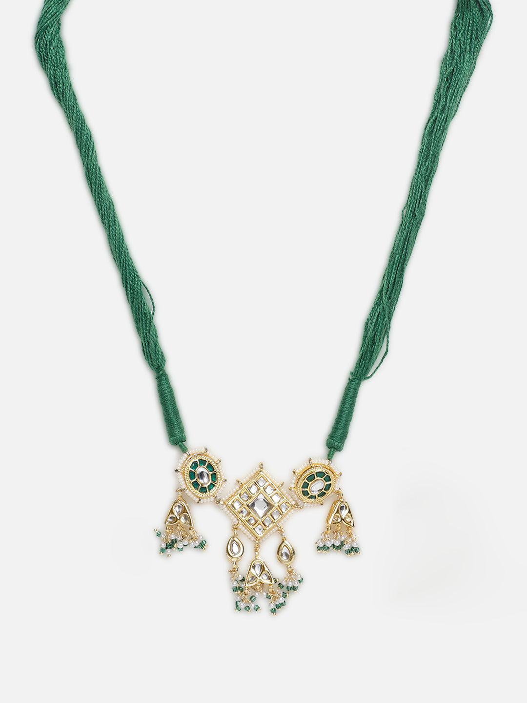 AIVY LUXE green kundan choker necklace with intricate gold and green beadwork on white background