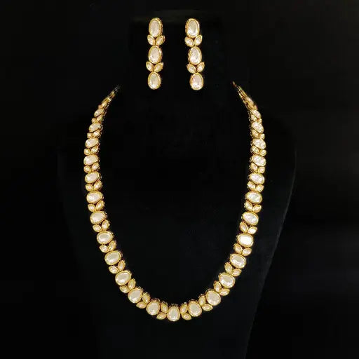 AIVY LUXE handcrafted fusion jewelry necklace and matching earrings with gold and white stone design