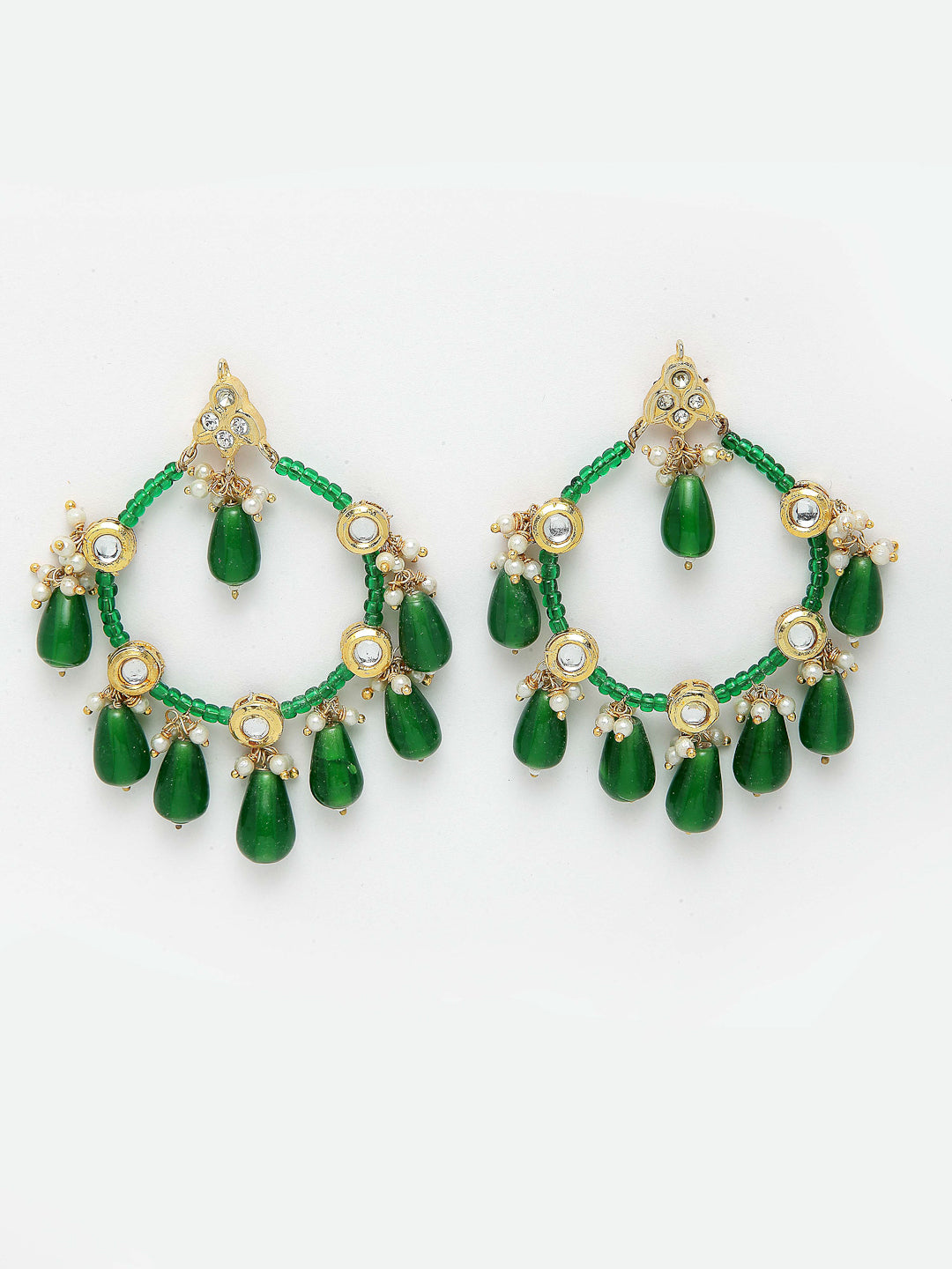 AIVY LUXE hunter chand bala earring online featuring green beads and white pearl embellishments