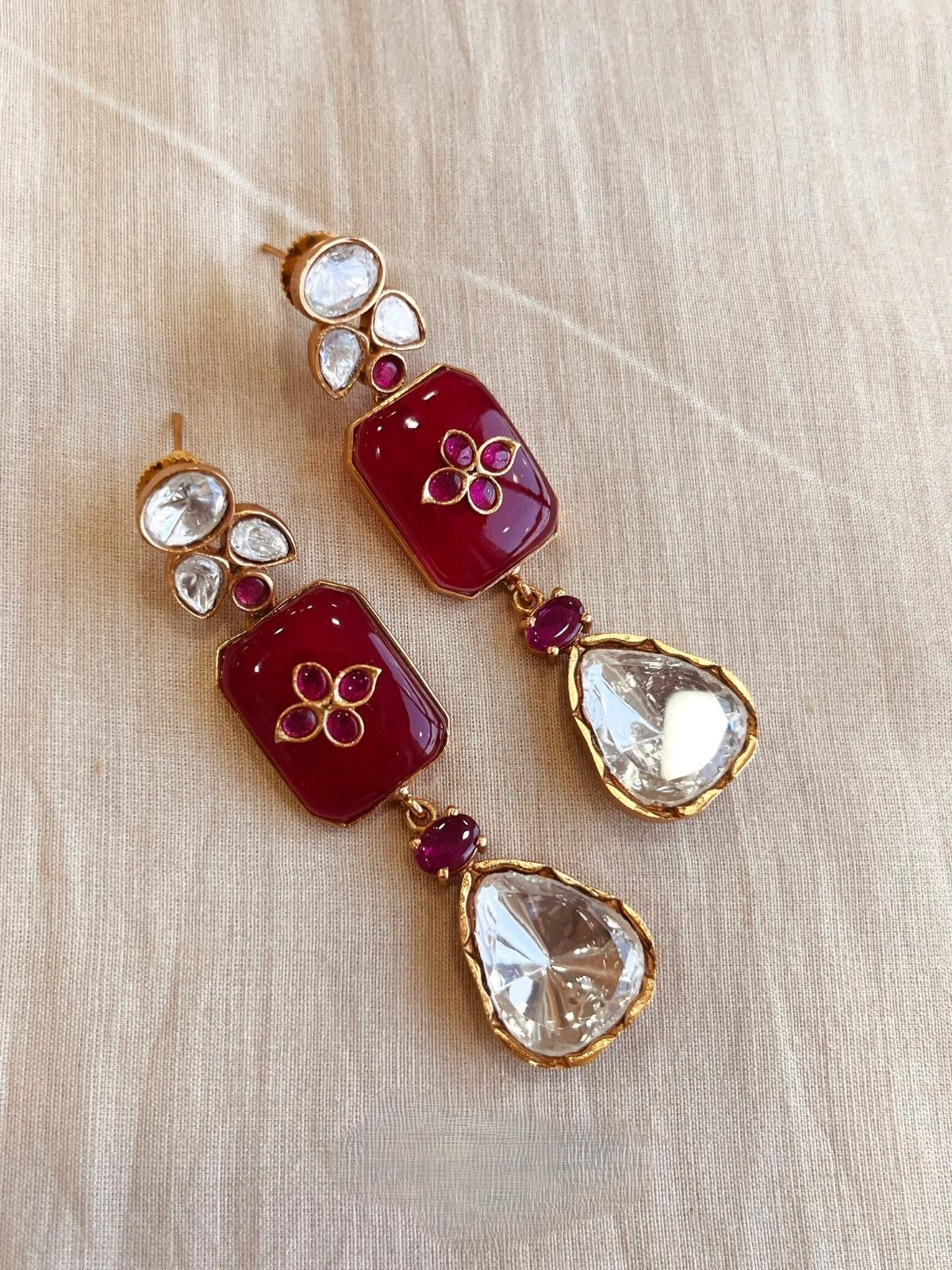 Red Stone Elephant Fusion Earrings