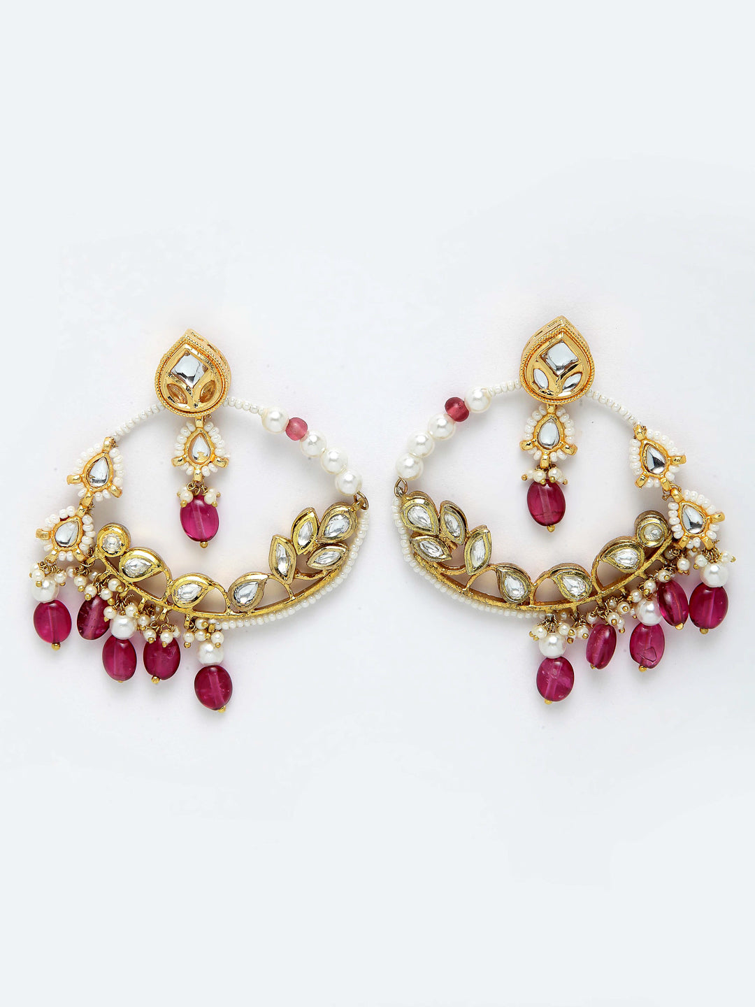 AIVY LUXE kundan embellished hoop earrings with gold plating white stones and pink bead dangles