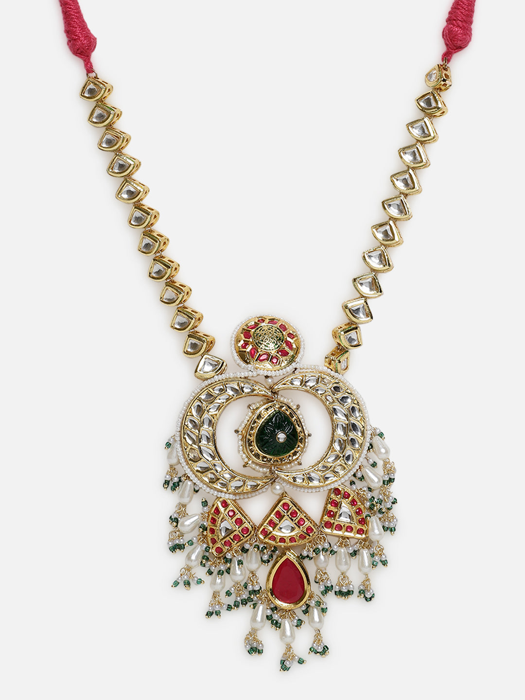 AIVY LUXE luxury ethnic necklace for weddings with intricate gold design and red and green gemstone accents