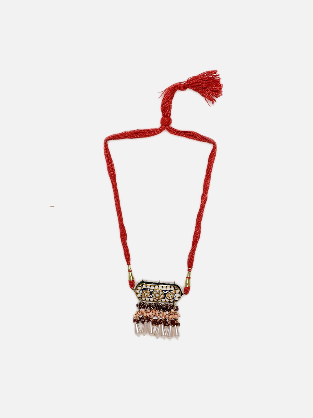 AIVY LUXE luxury ethnic necklace for women with red braided cord and detailed embellished pendant