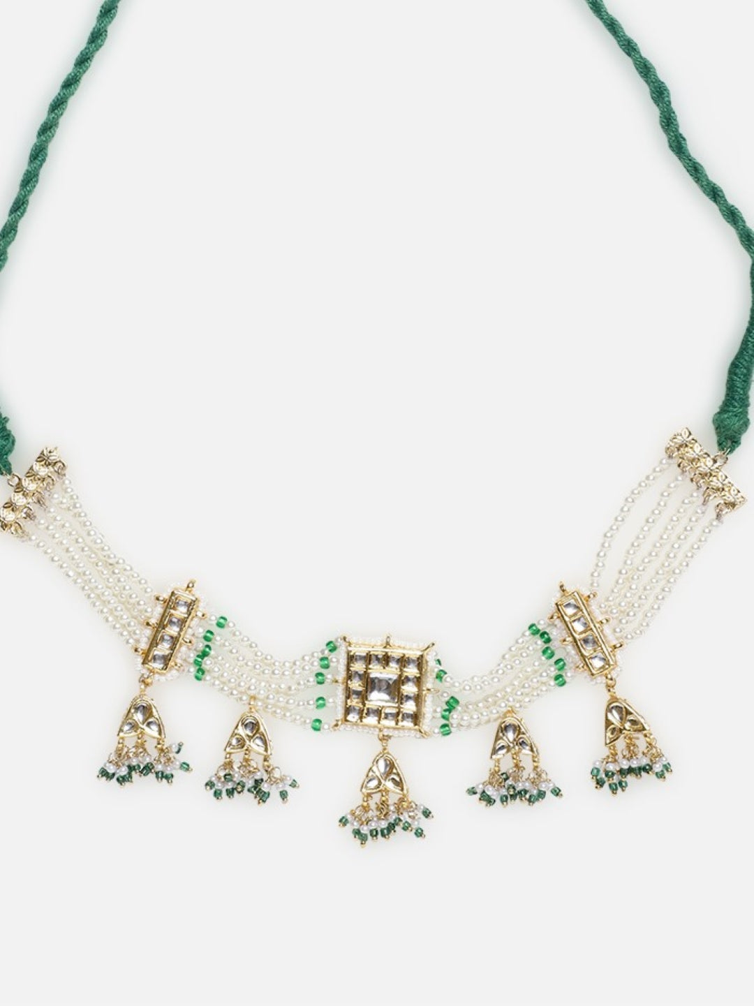 AIVY LUXE luxury pearl choker necklace with green accents and intricate gold detailing