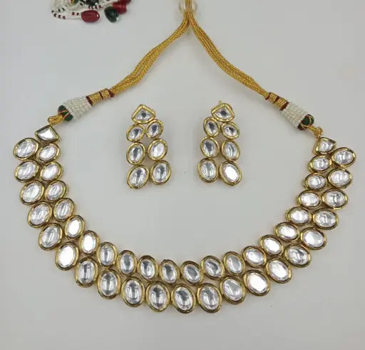 AIVY LUXE elegant pearl drop necklace set with gold accents and matching earrings