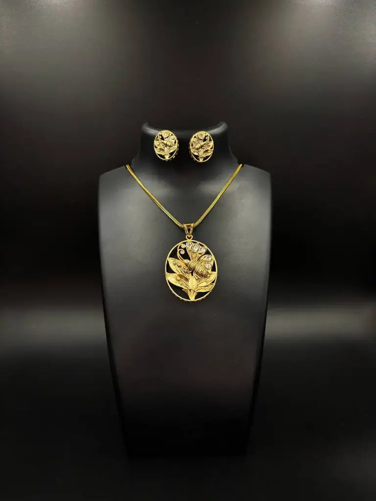 AIVY LUXE premium floral necklace set for women with gold floral pendant and matching earrings