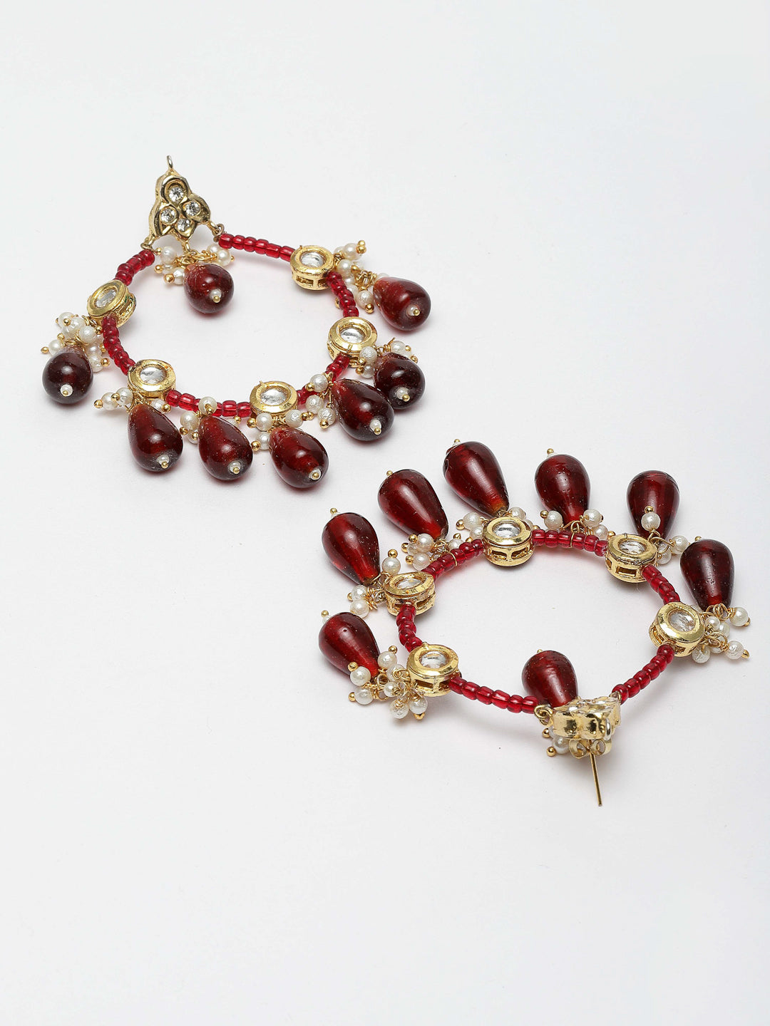 AIVY LUXE red stone statement earrings with gold detailing and pearl accents in hoop design