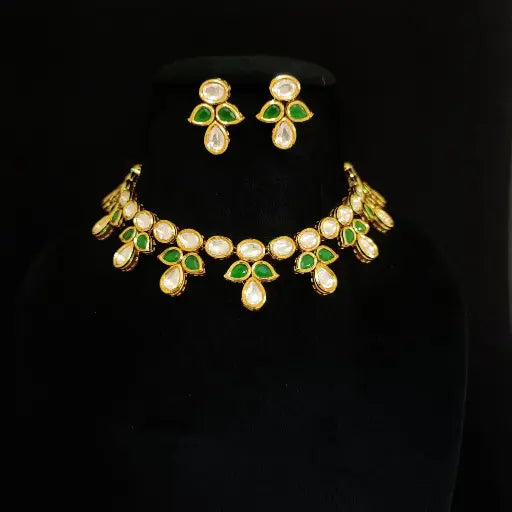 AIVY LUXE royal kundan jewelry set featuring green and white stone necklace with matching earrings