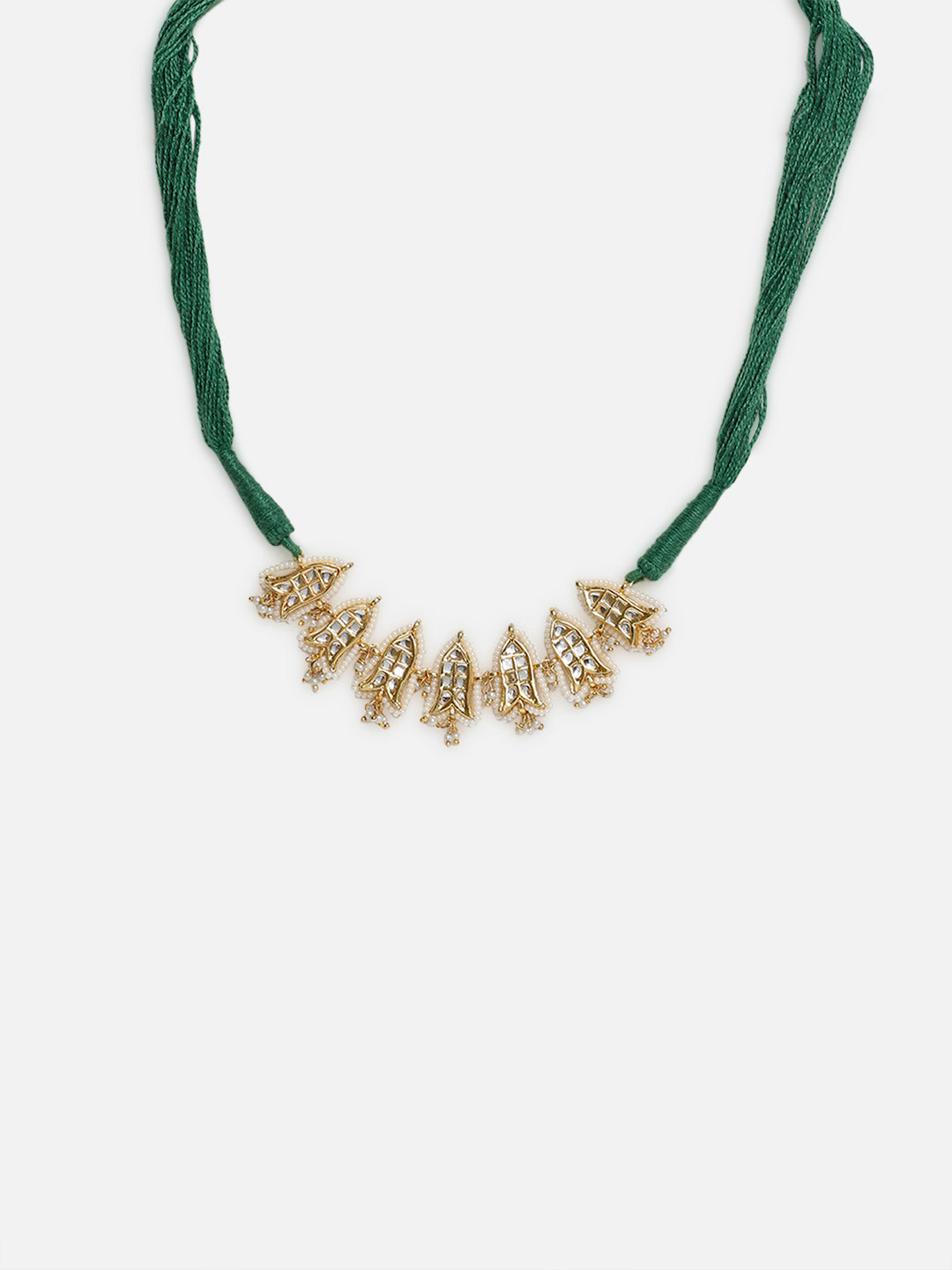 AIVY LUXE Sabz-e-Roshni statement jewelry necklace with green beaded strands and gold decorative pendant