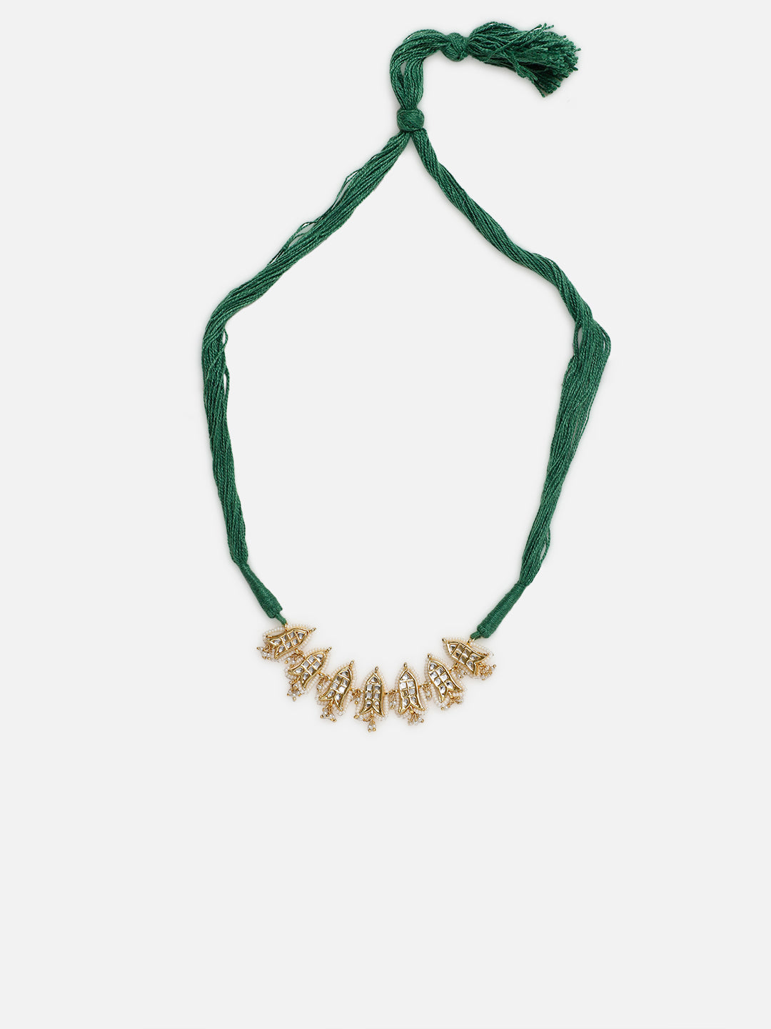 AIVY LUXE necklace with green thread and gold ornamental pendant Sabz-e-Roshni statement jewelry