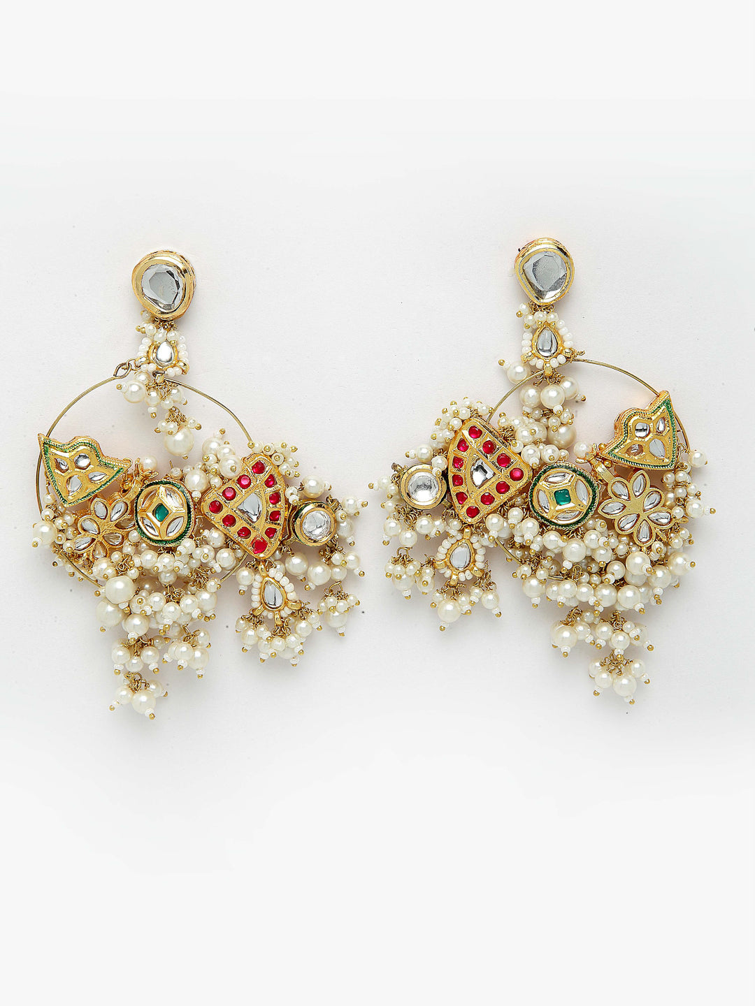 AIVY LUXE sage green chandelier earrings with intricate gold detailing and pearl clusters