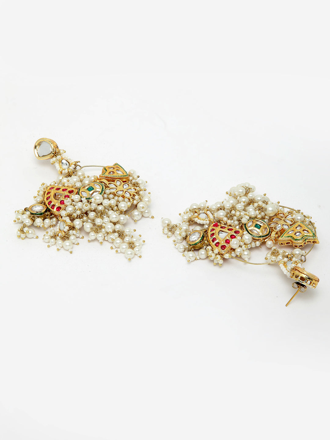 AIVY LUXE sage green chandelier earrings with intricate gold detailing and pearl accents