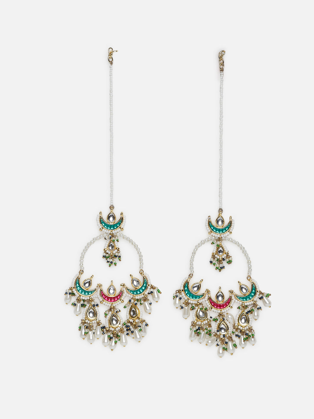 AIVY LUXE Shafaq-e-Laal drop earrings featuring intricate design with green and red accents and pearl details