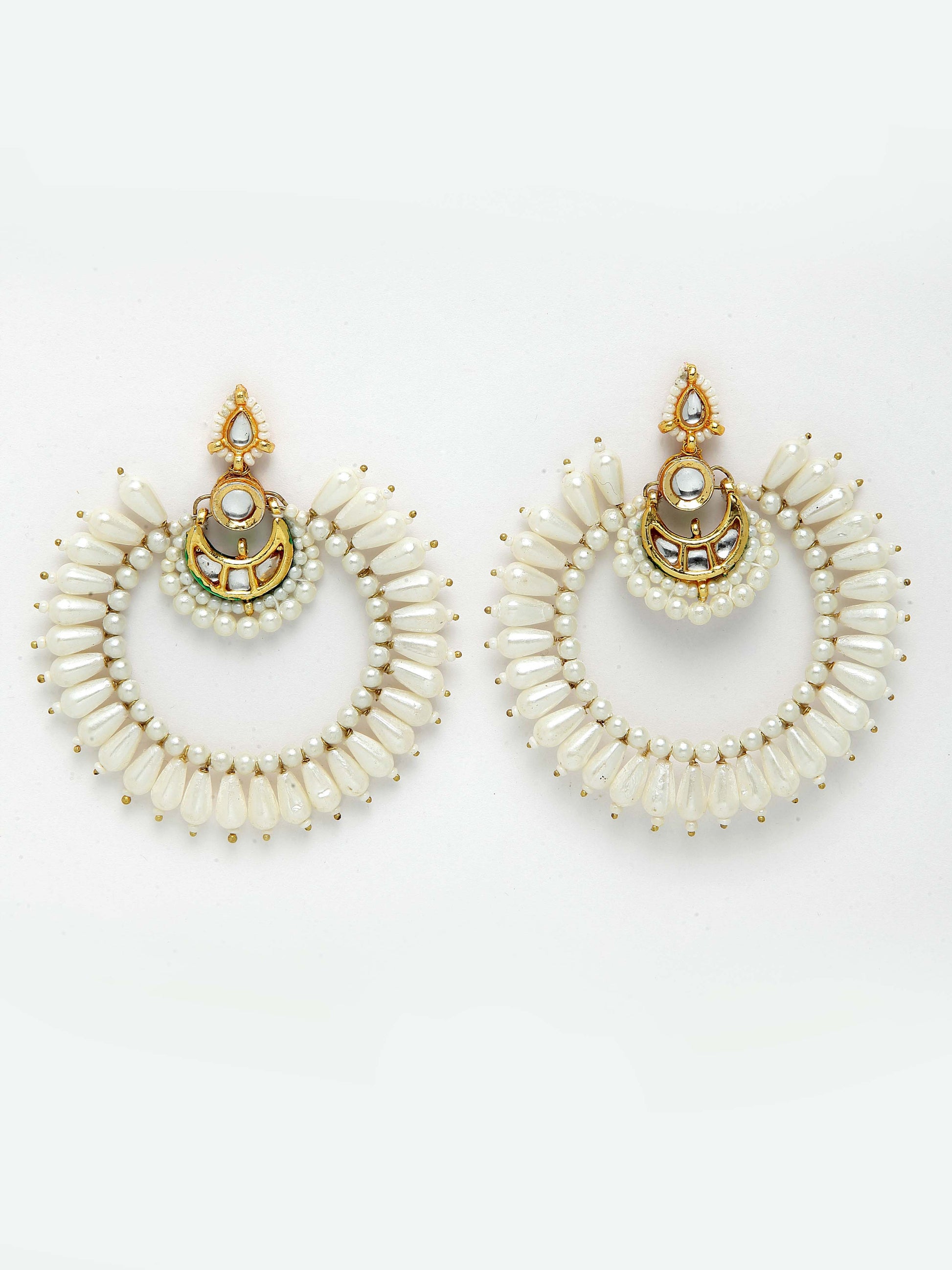 AIVY LUXE Zard Gulab Chand Bala earrings featuring white beads and pearls with gold accents