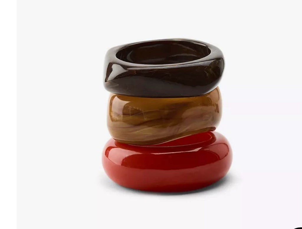 Bold & Glossy Resin Bangles – Striking Red, Amber & Black (Set of 3)