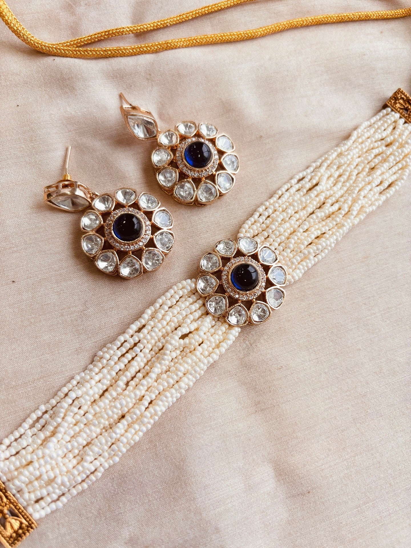 Pearl Elegance Choker Set with Colored Stone Accents