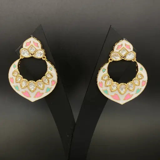Traditional gold-toned earrings with vibrant detail