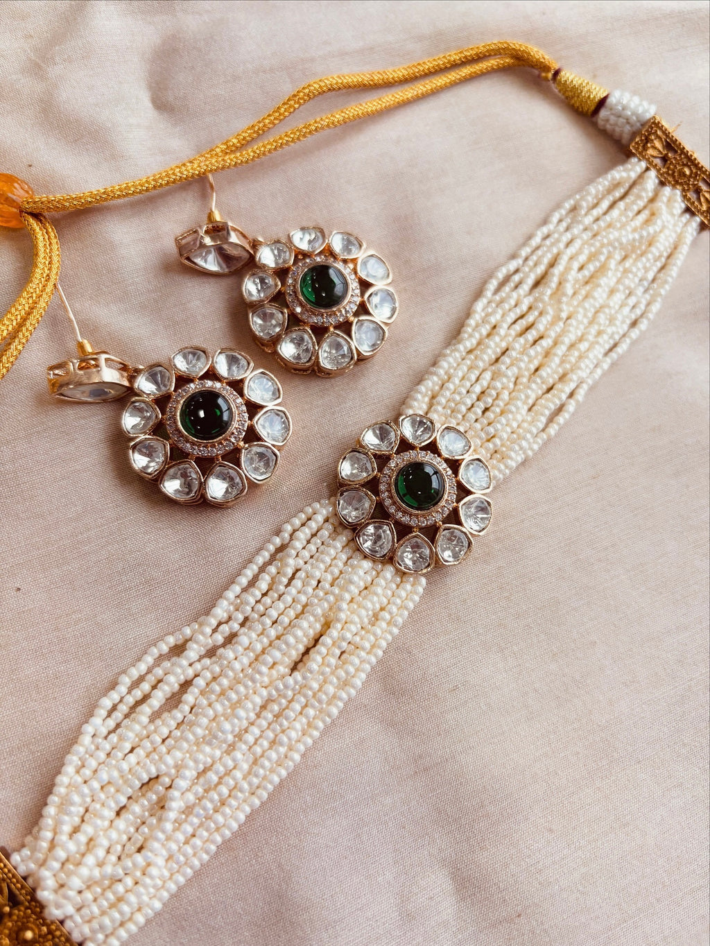 Pearl Elegance Choker Set with Colored Stone Accents