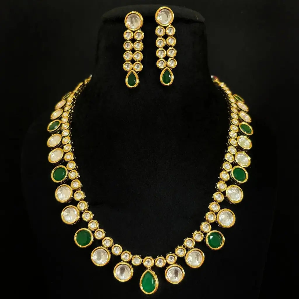 AIVY LUXE Green Royal Emerald Kundan Necklace Set