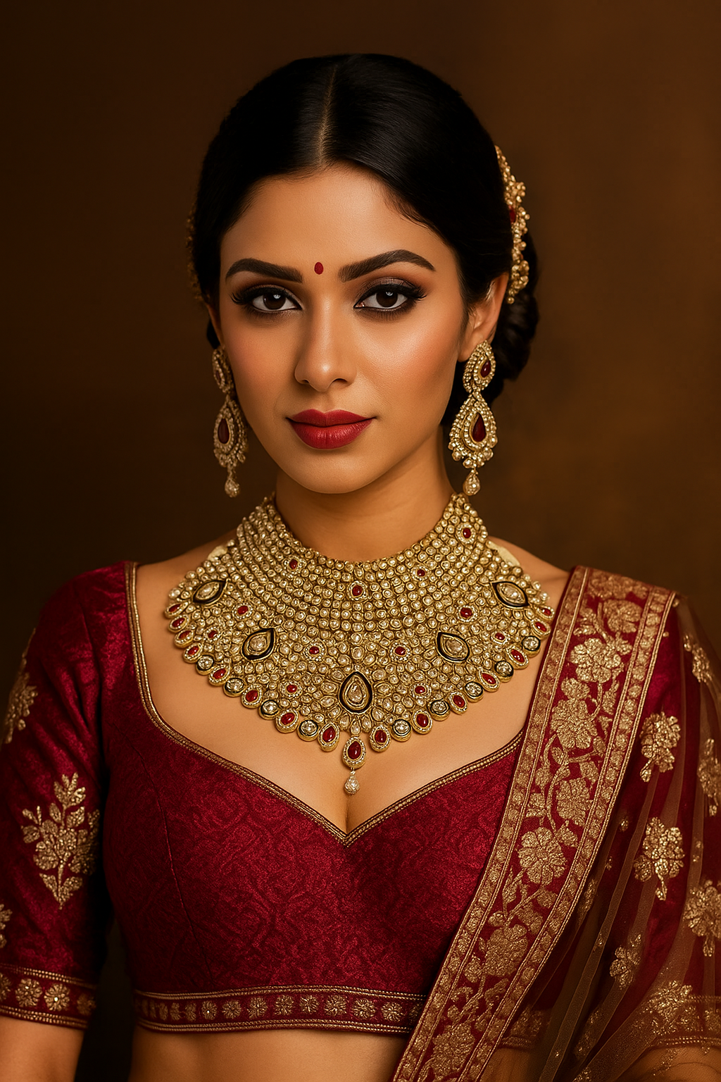 Classic Red & White Kundan Choker with Central Motif