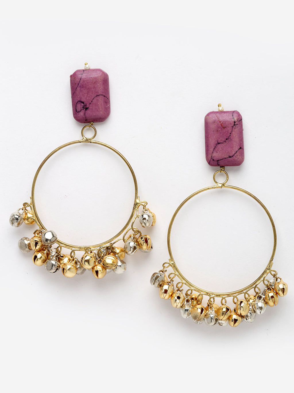 AIVY LUXE amaranth chand bala earrings with gold hoops and purple stone studs featuring gold and silver dangling beads