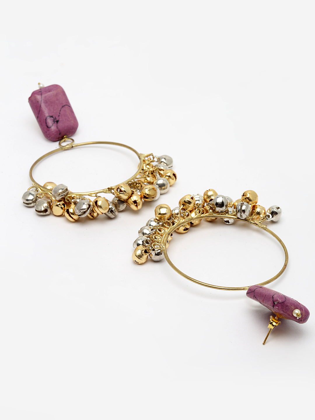 AIVY LUXE amaranth chand bala earrings with gold earrings silver bells and purple stone studs