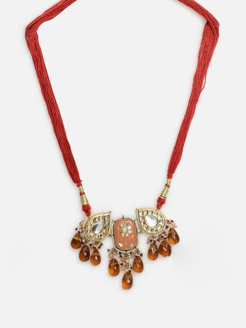 AIVY LUXE traditional Indian choker necklace with red beads and intricate gold pendant detailing
