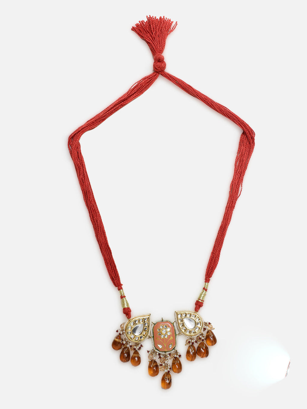AIVY LUXE traditional Indian choker necklace with red thread and intricate gold and amber pendant details