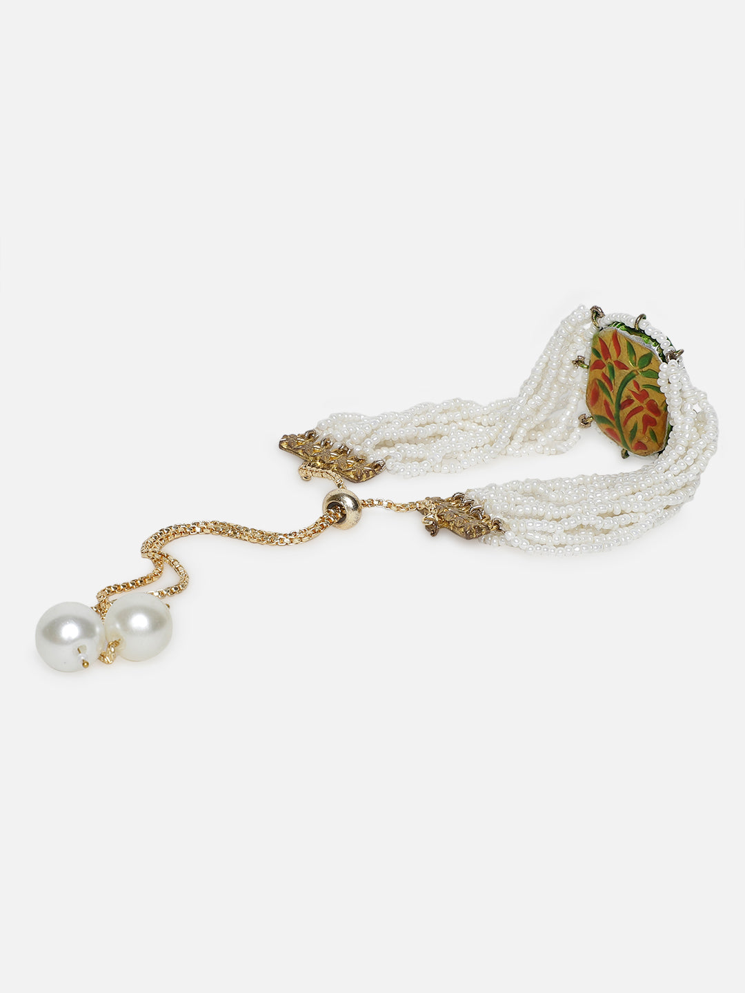 AIVY LUXE artisanal beaded jewelry for women white multi-strand bracelet with floral pendant and gold chain
