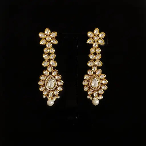 AIVY LUXE black and gold dangler earrings with intricate floral design and pearl accents