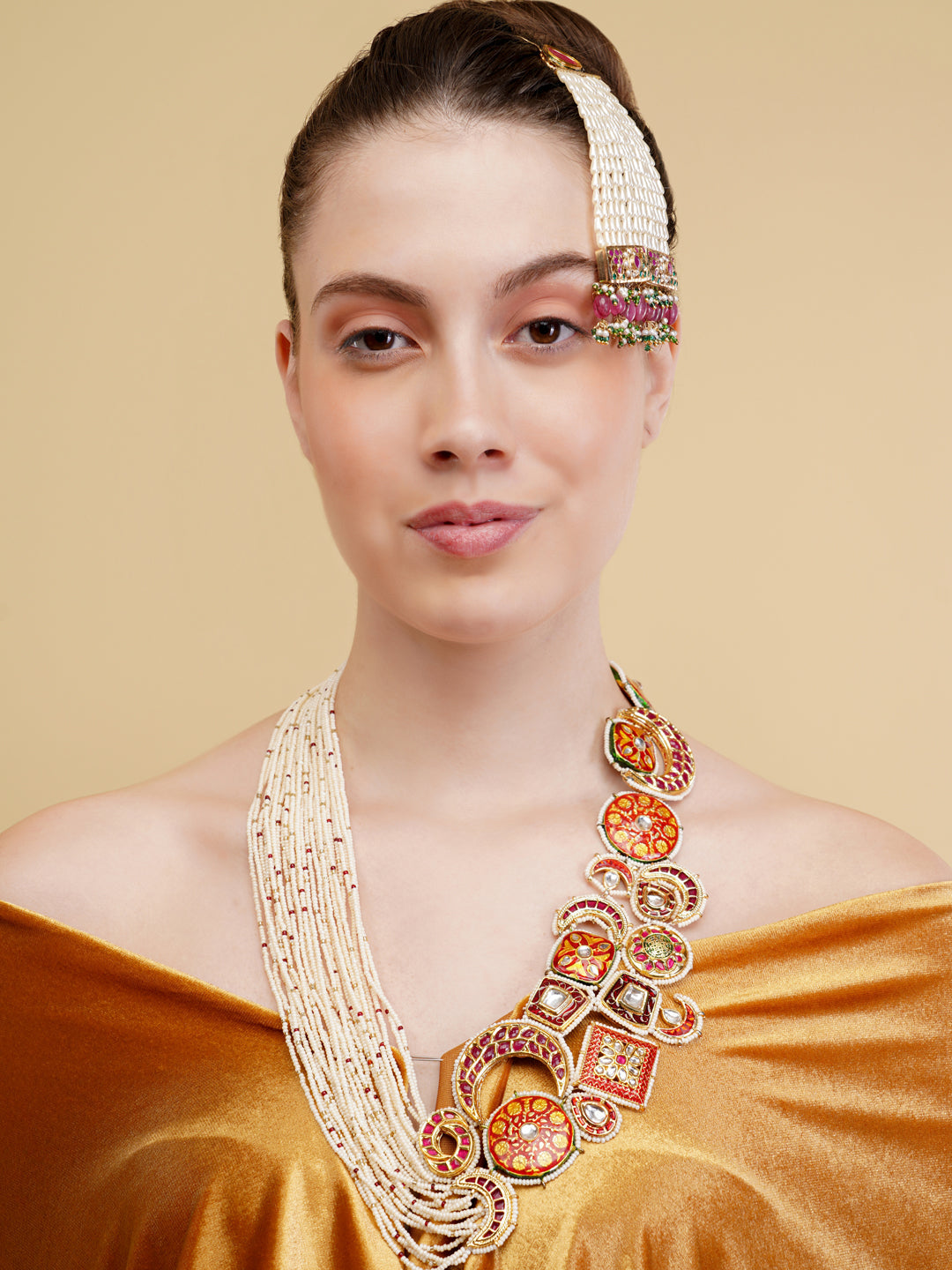 AIVY LUXE bridal zarqaani haar necklace with intricate traditional design worn by model