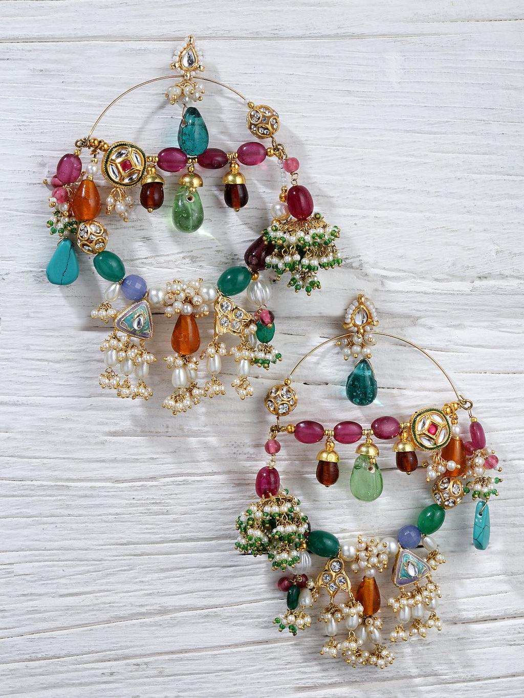 AIVY LUXE colorful chandbali earrings for women featuring multicolored beads and intricate pearl detailing