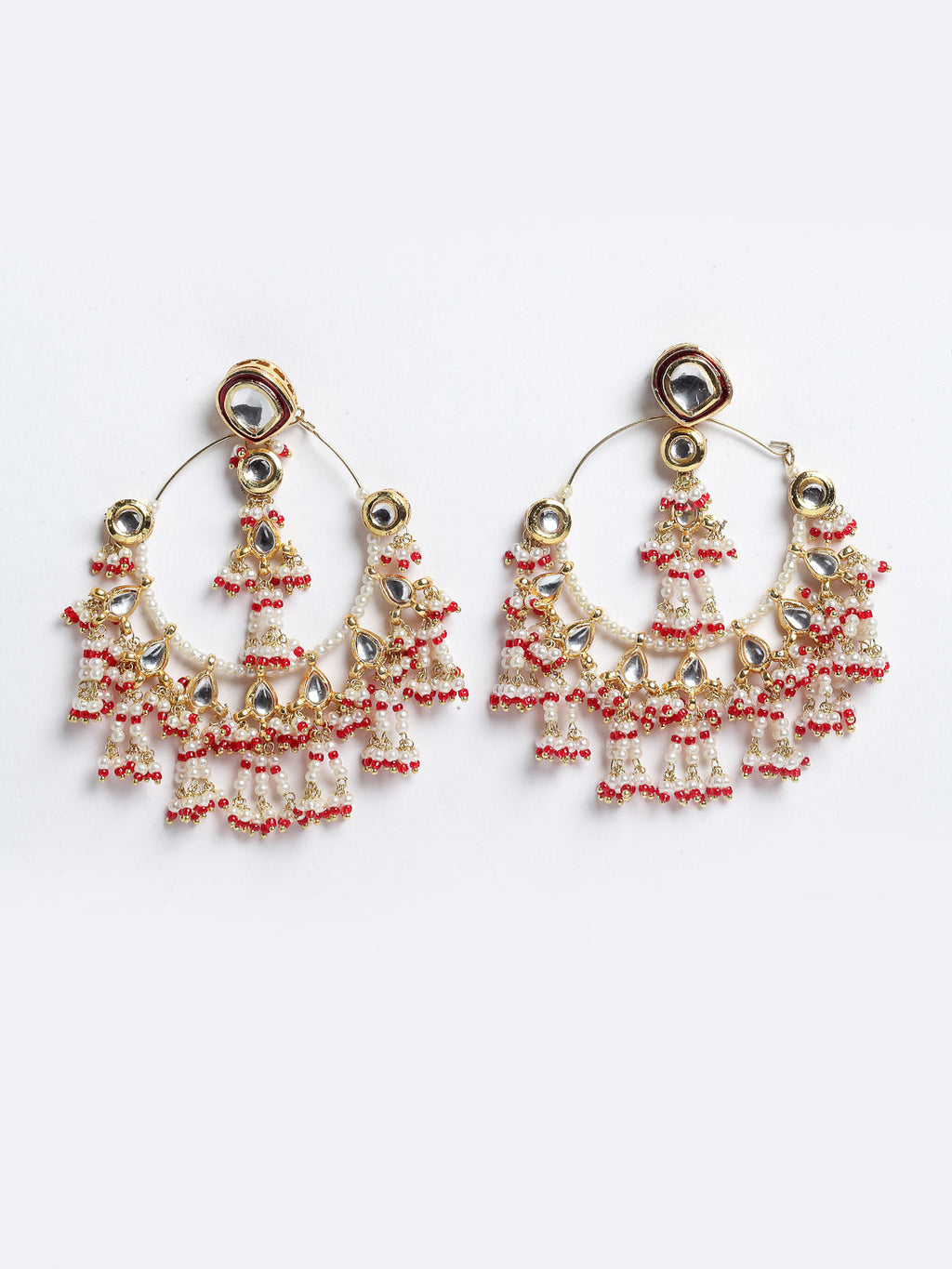 AIVY LUXE currant pink ethnic earrings with intricate beadwork and gold accents on white background