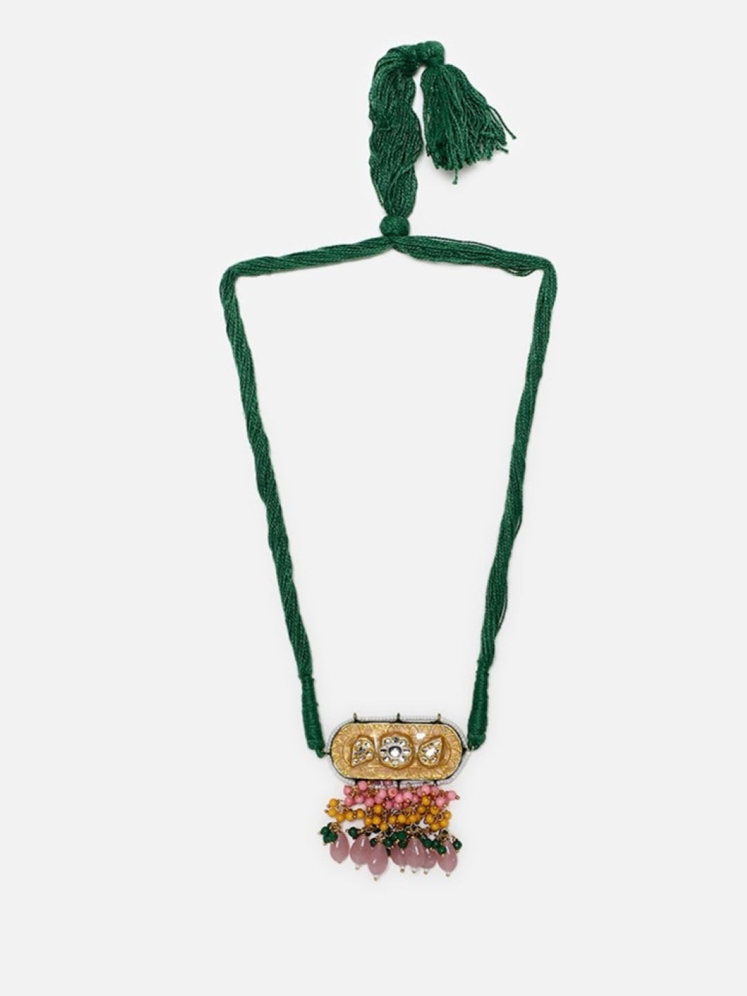 AIVY LUXE designer gemstone choker for women with green braided cord and jeweled pendant