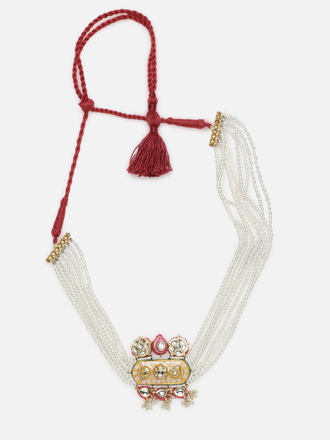 AIVY LUXE designer Indian fusion necklace with multi-strand pearls and ornate gold-tone pendant