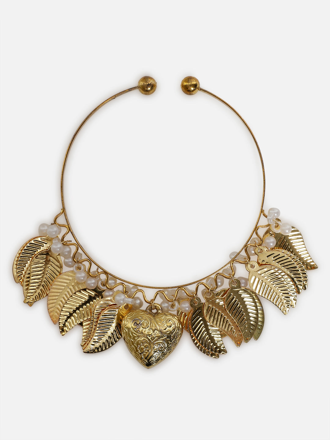 AIVY LUXE designer leaf dangle bracelet with gold-tone leaves and heart charm accented with white beads